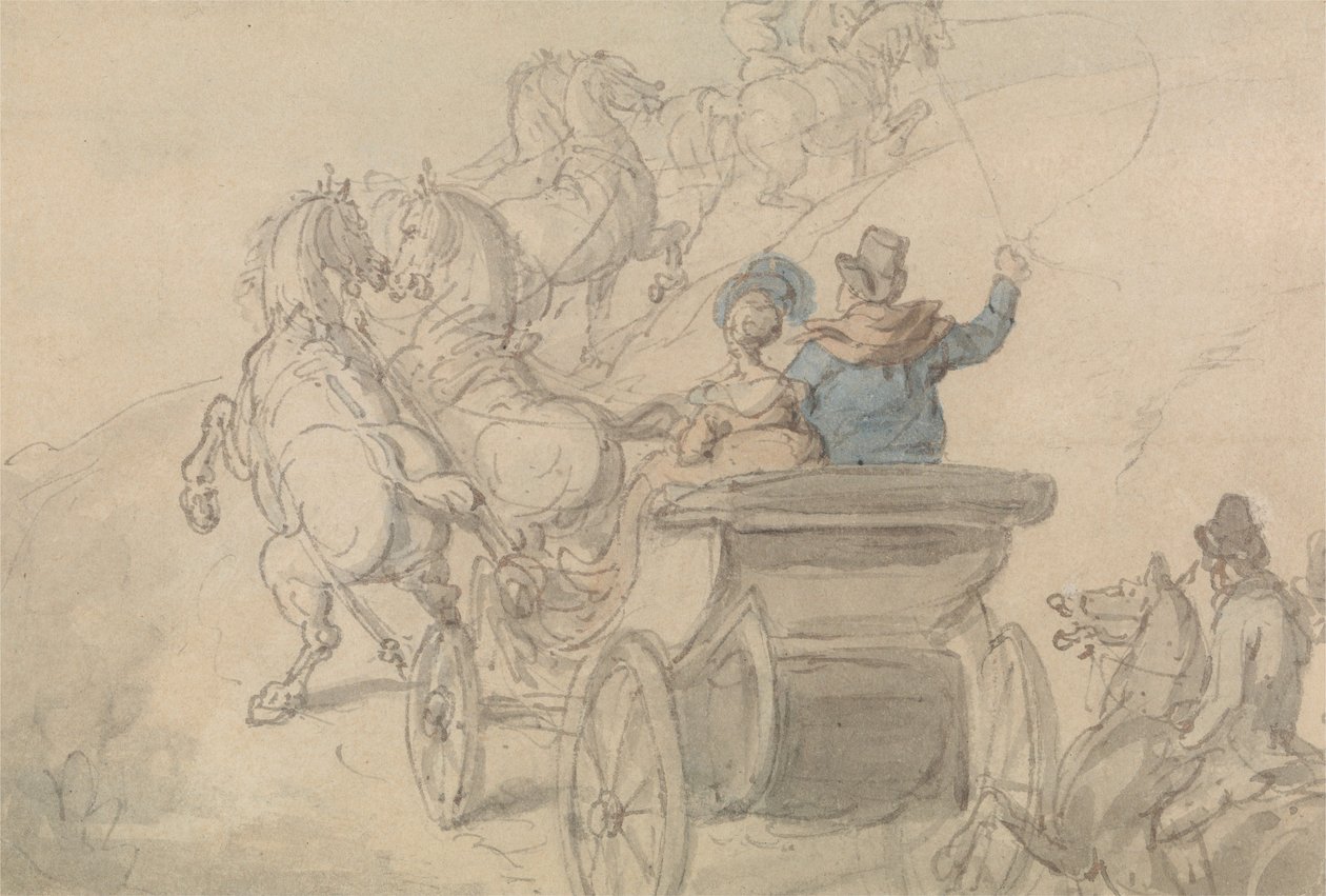 Een Phaeton en zes door Thomas Rowlandson