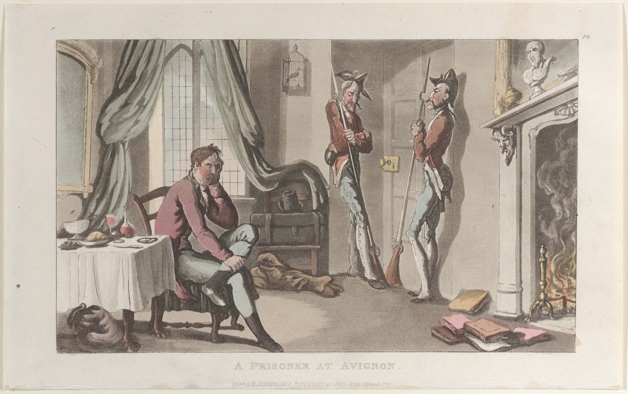 Een gevangene in Avignon, uit Journal of Sentimental Travels in the Southern Provinces of..., 1820 door Thomas Rowlandson