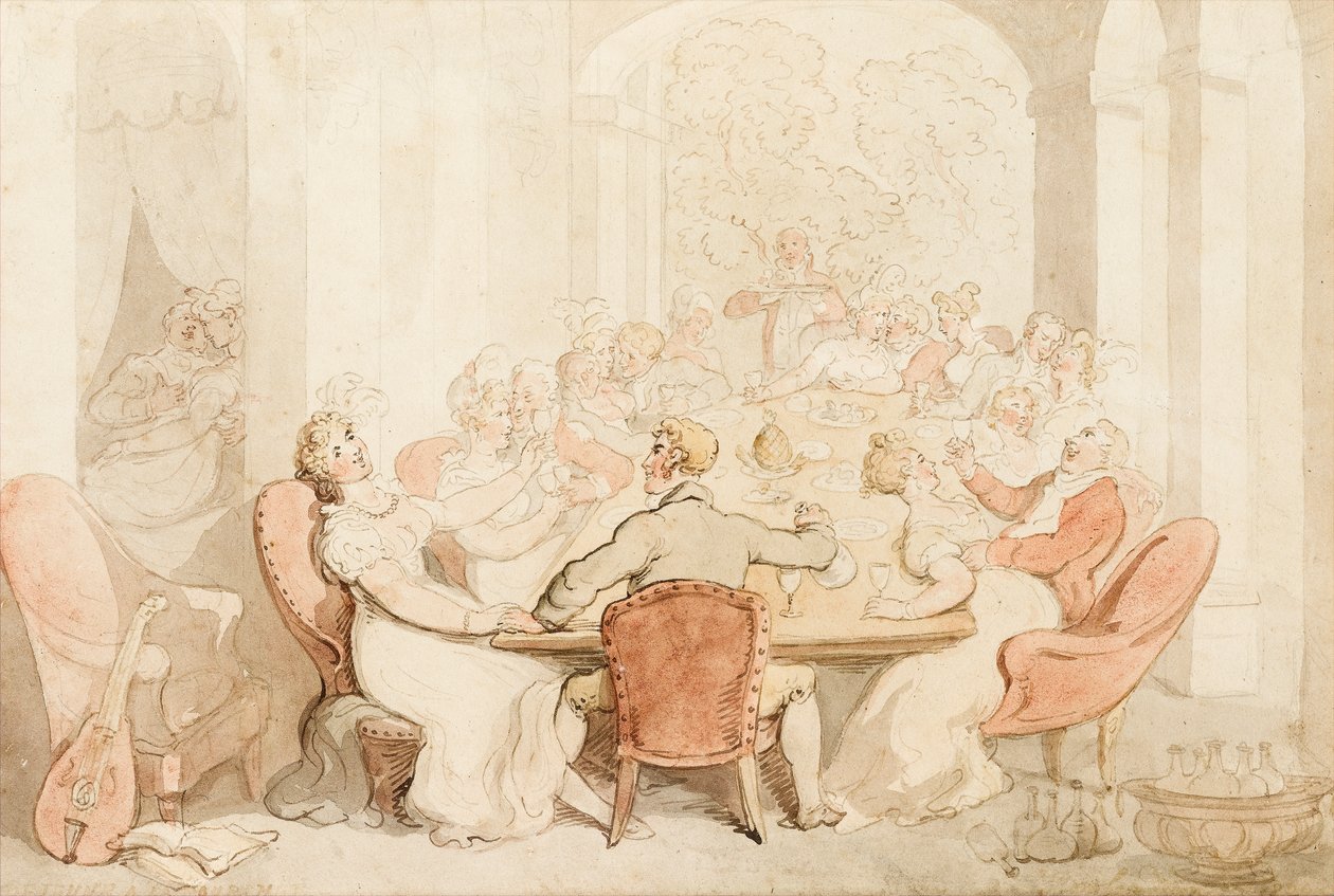 Een rumoerige lunch in een landhuis door Thomas Rowlandson