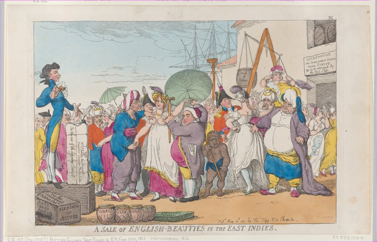 Een verkoop van Engelse schoonheden in Oost-Indië, [10 mei 1811], herdruk door Thomas Rowlandson
