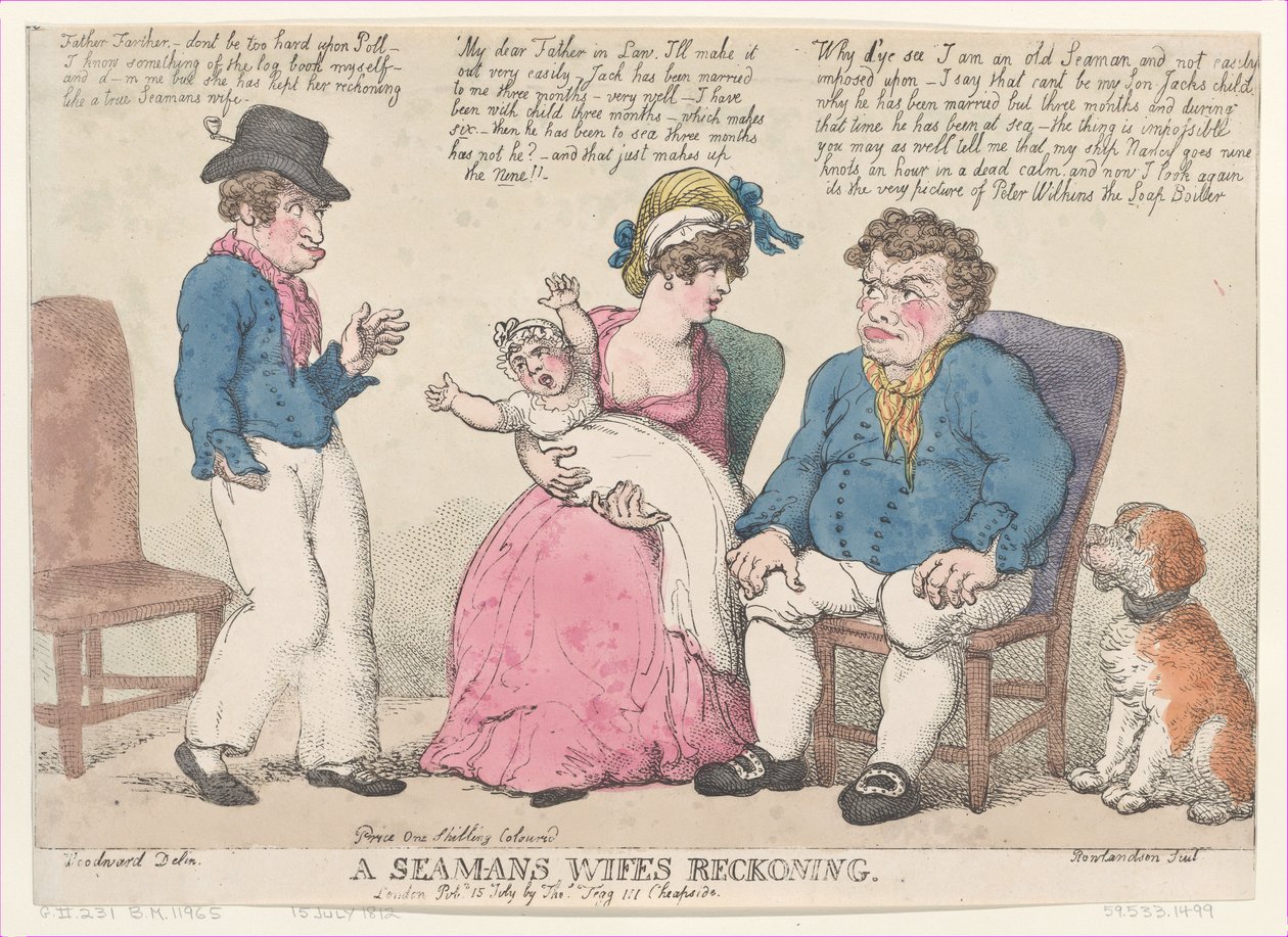 De afrekening van een zeemansvrouw, 15 juli 1812 door Thomas Rowlandson