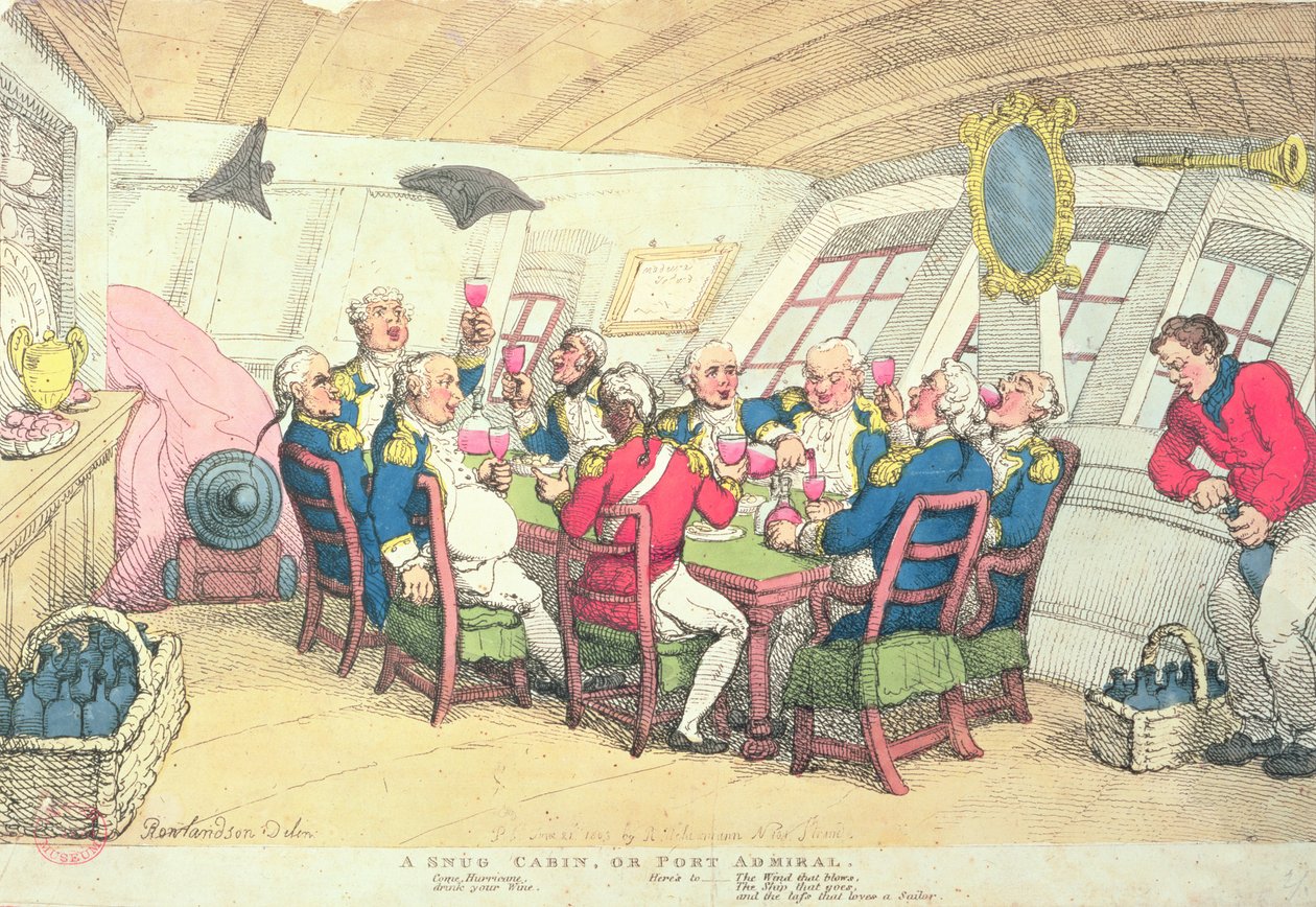 Een knus hutje of havenadmiraal (kleur gravure) door Thomas Rowlandson