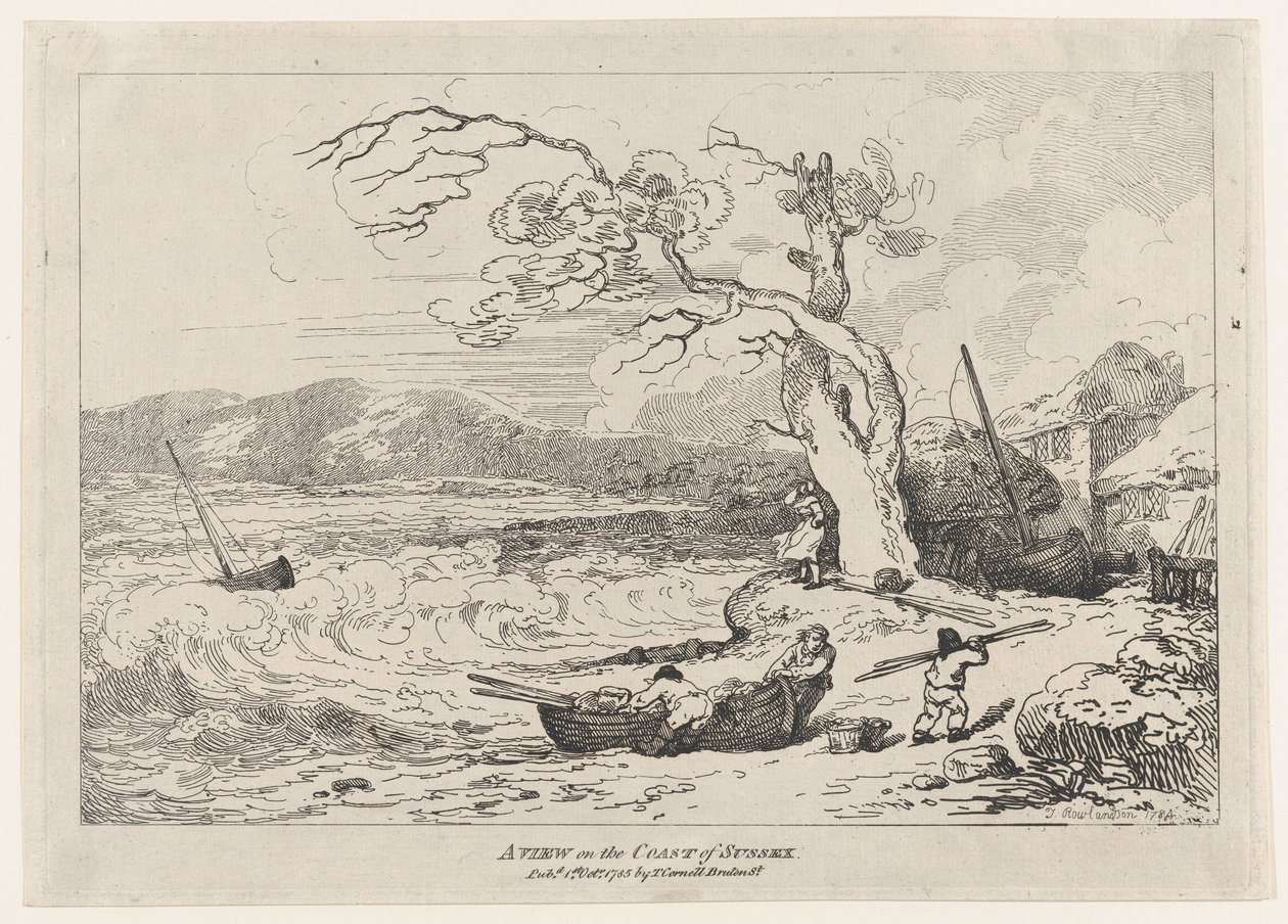 Een uitzicht op de kust van Sussex, 1 oktober 1785 door Thomas Rowlandson