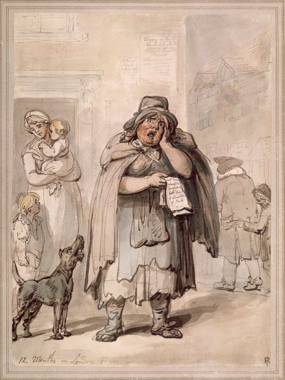 Een straatverkoper op een straathoek, Londen door Thomas Rowlandson
