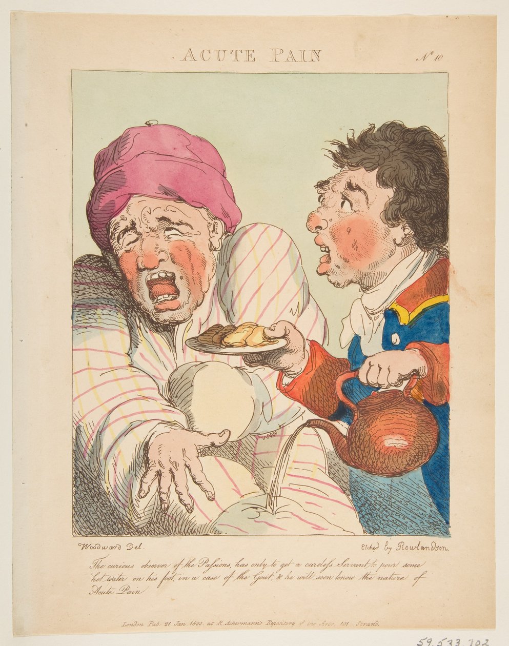 Acute pijn Le Brun Travested, of karikaturen van de passies, 21 januari 1800 door Thomas Rowlandson