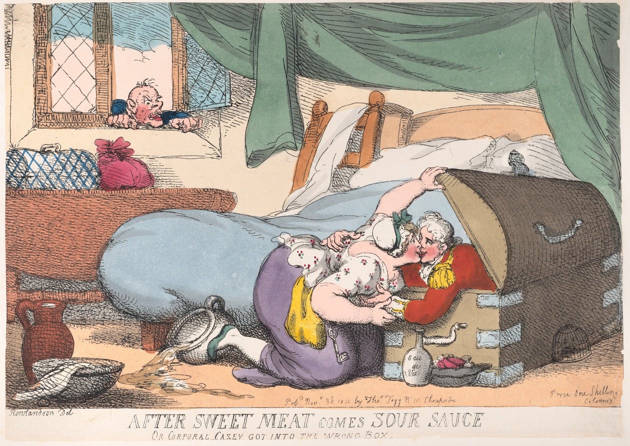 Na Zoet Vlees Komt Zure Saus, of Korporaal Casey Kwam in de Verkeerde Doos, ..., 30 november 1810 door Thomas Rowlandson