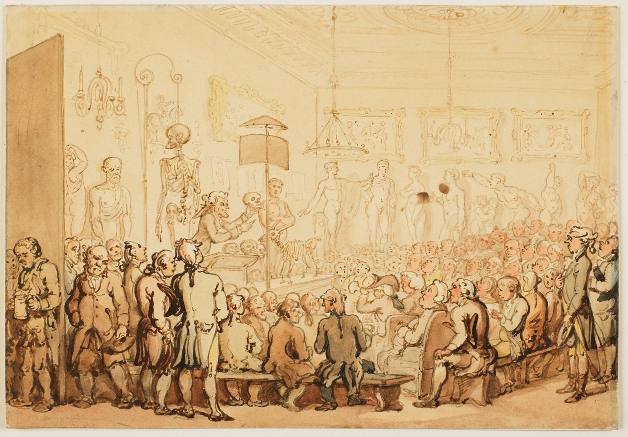 Een anatomische lezing aan de Royal Academy of Arts door Thomas Rowlandson