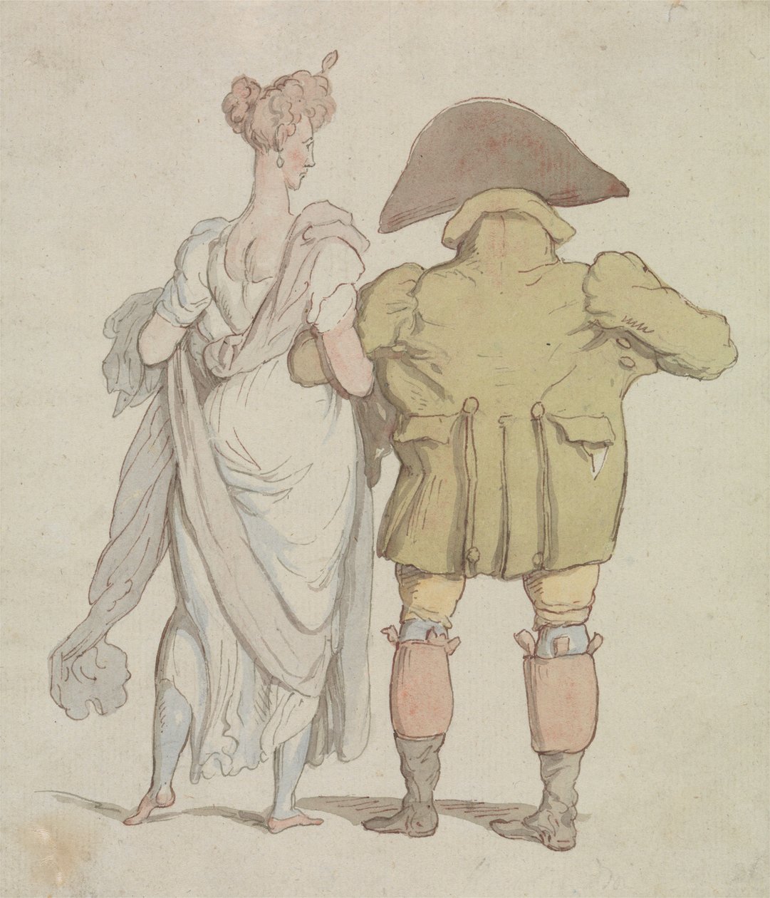 Een oudere man die met een dame wandelt door Thomas Rowlandson
