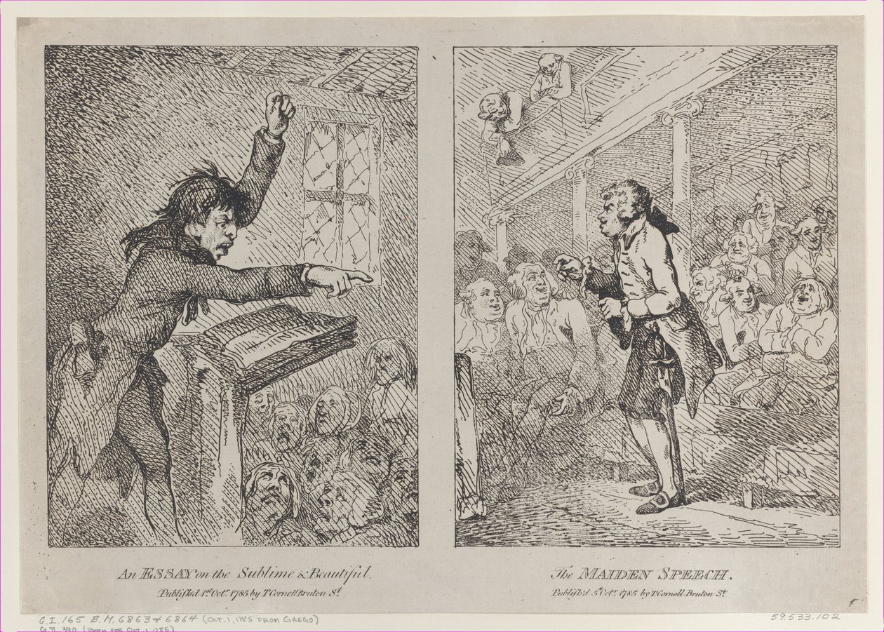 Een Essay over het Sublieme & Mooie, De Eerste Redevoering, 1 oktober 1785 door Thomas Rowlandson
