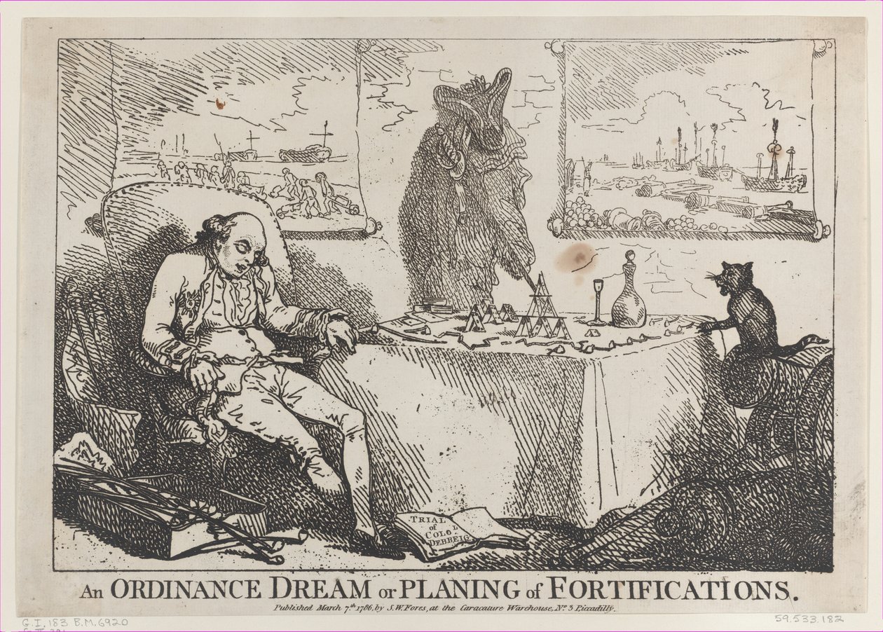 Een ordonnantie droom of planning van vestingwerken, 7 maart 1786 door Thomas Rowlandson