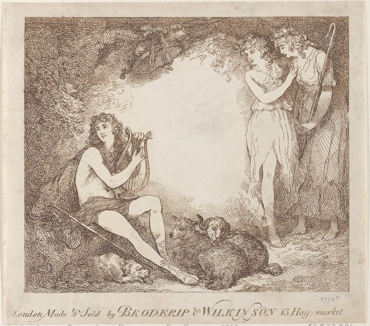 Apollo, Lyra en Daphne Handelskaart illustrerend Marian, een opera, 1797-99 door Thomas Rowlandson
