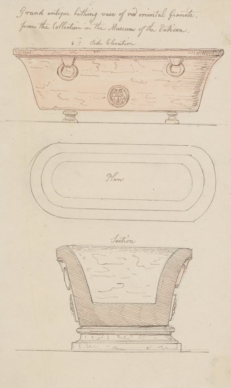 Badvaas van rood graniet, Vaticaan door Thomas Rowlandson