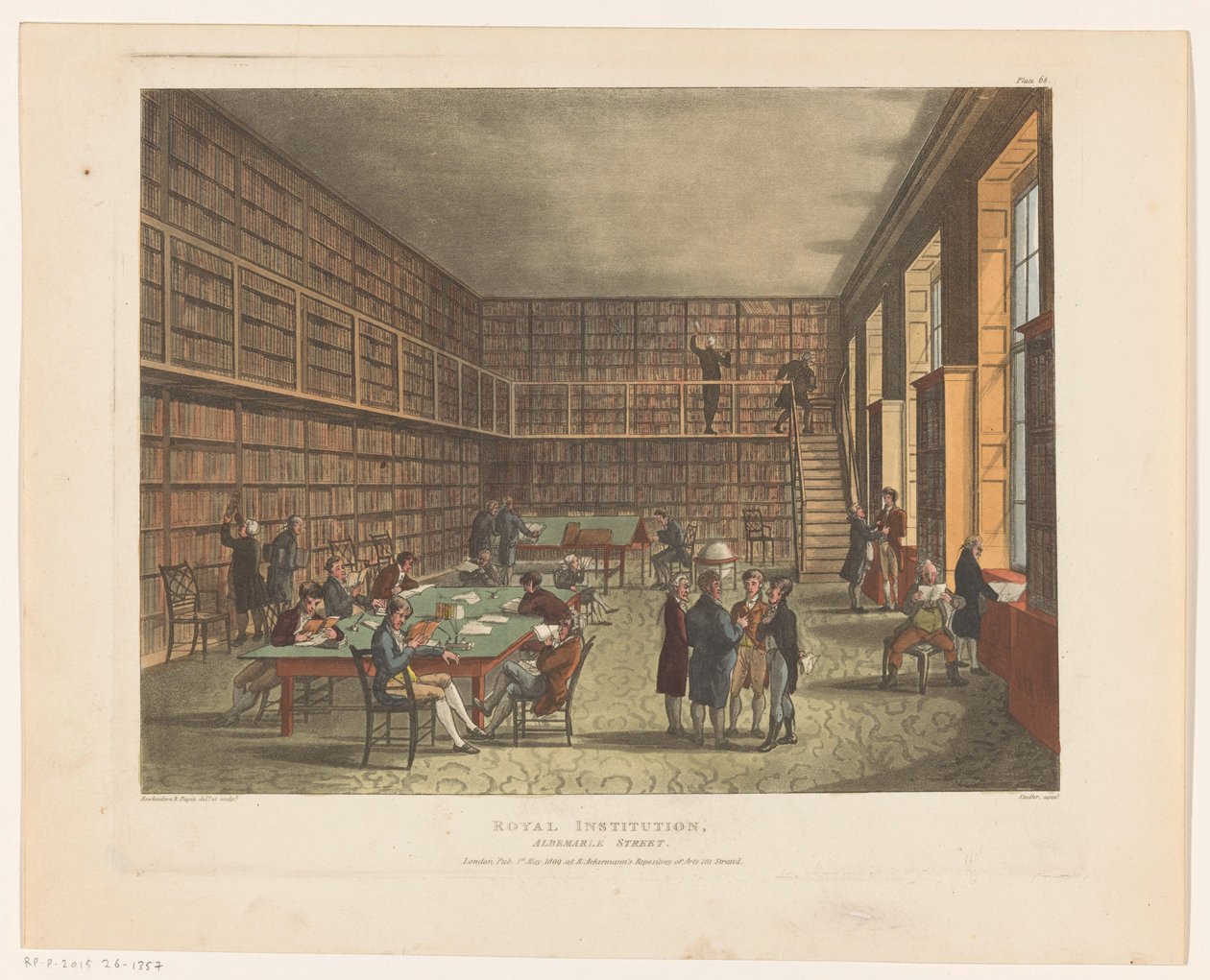 Bibliotheek van de Royal Institution te Londen door Thomas Rowlandson