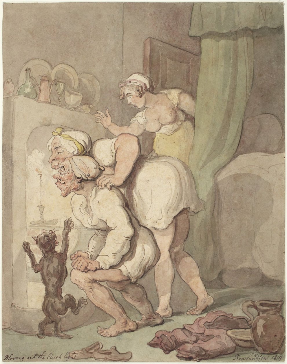 Het kaarsje uitblazen door Thomas Rowlandson