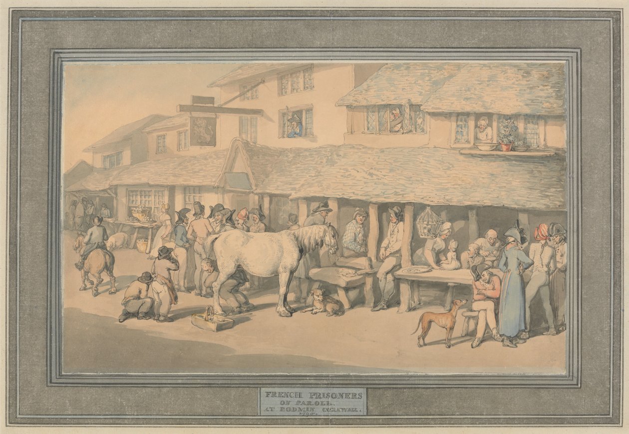 Bodmin, Cornwall: Franse gevangenen met voorwaardelijke vrijlating door Thomas Rowlandson