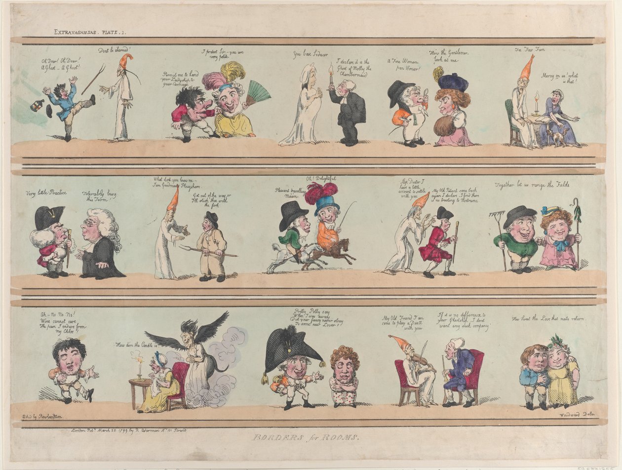 Randen voor Kamers, Extravaganzas Plaat 1 door Thomas Rowlandson