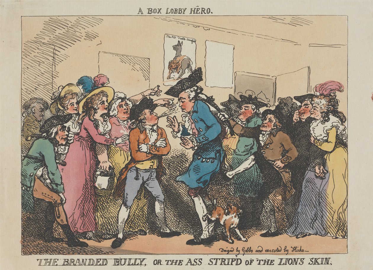 Box-Lobby Hero, De gemerkte pestkop, of De ezel zonder leeuwenhuid door Thomas Rowlandson