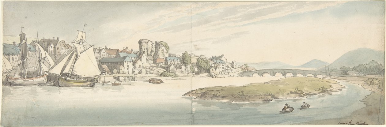 Kasteel van Carmarthen, Wales door Thomas Rowlandson