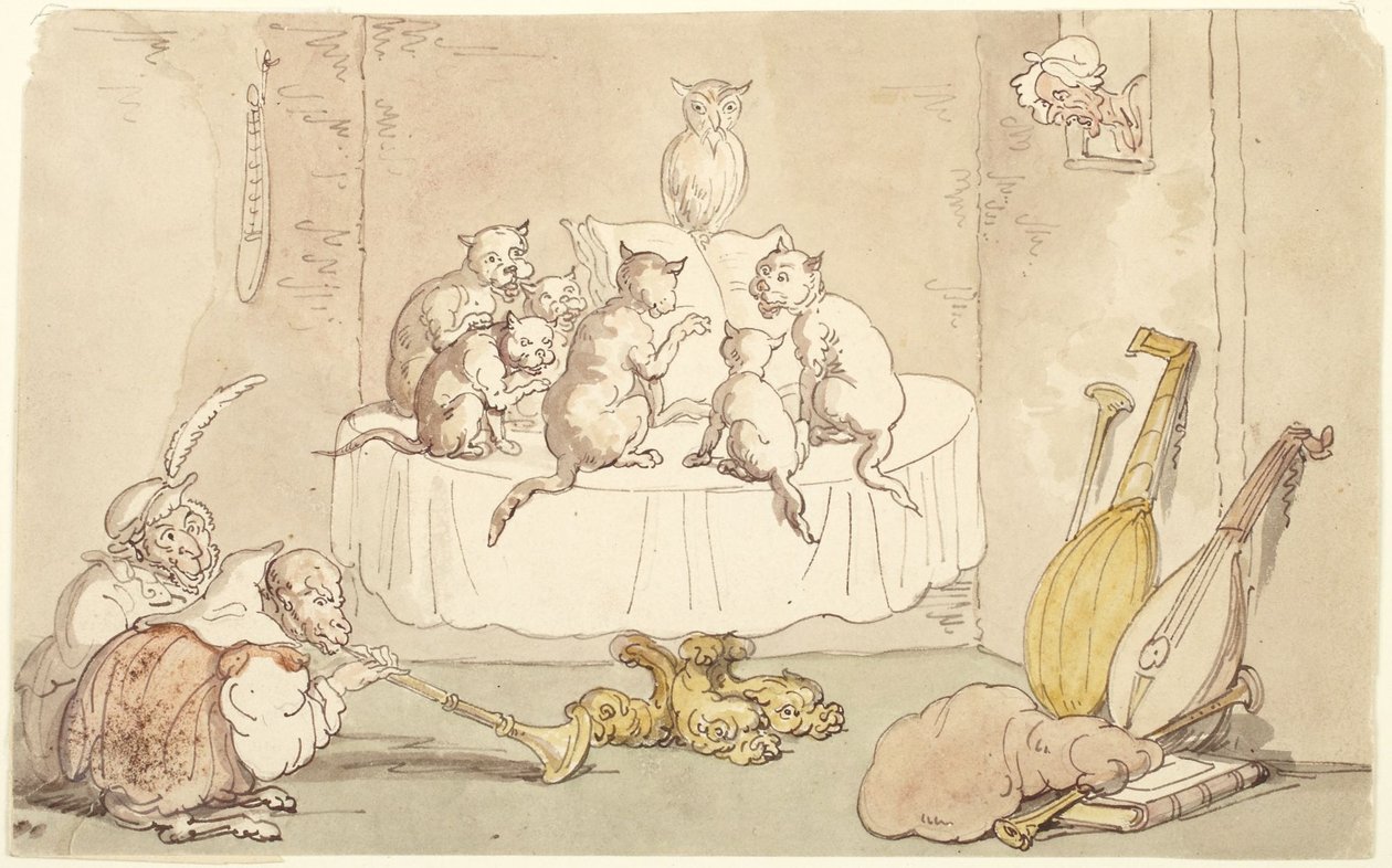 Katten en apen door Thomas Rowlandson