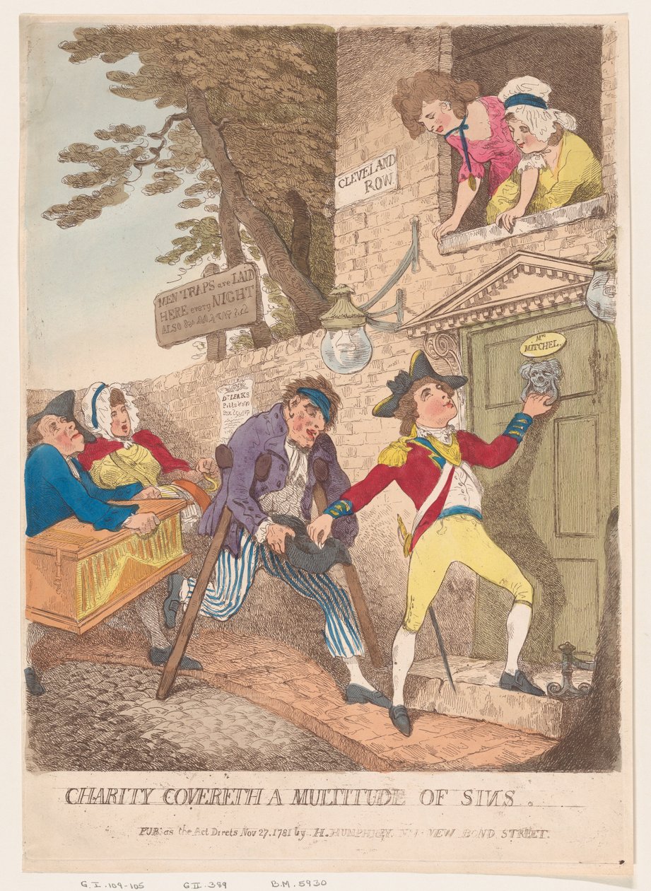 Liefdadigheid bedekt een menigte van zonden, 27 november 1781 door Thomas Rowlandson