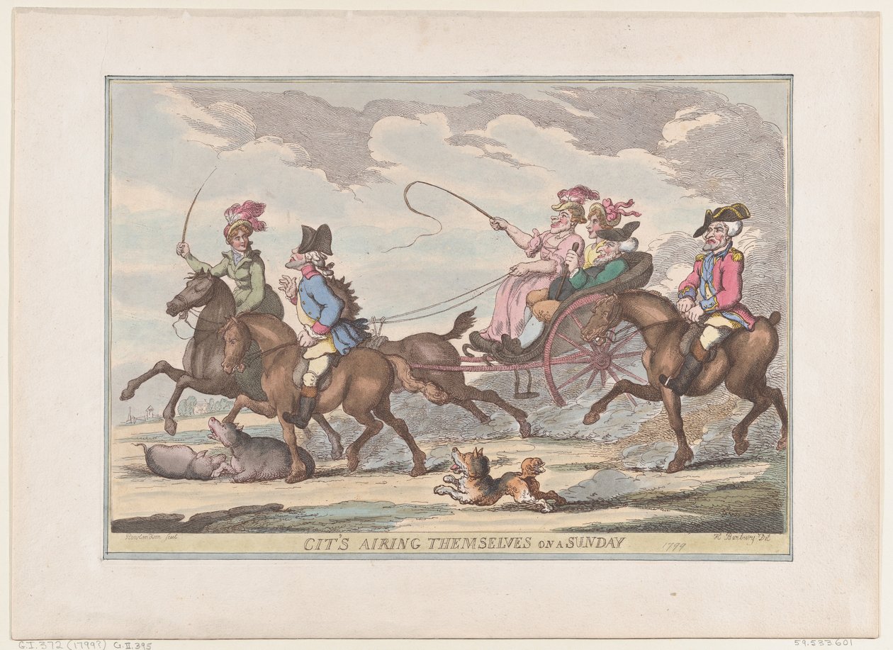 Burgers die Zichzelf Luchten op een Zondag door Thomas Rowlandson