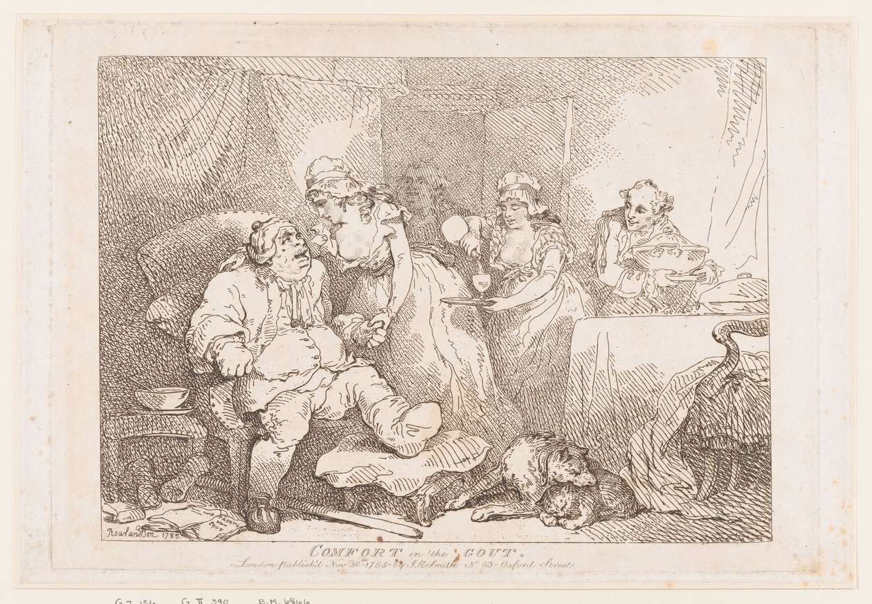 Verlichting bij jicht door Thomas Rowlandson