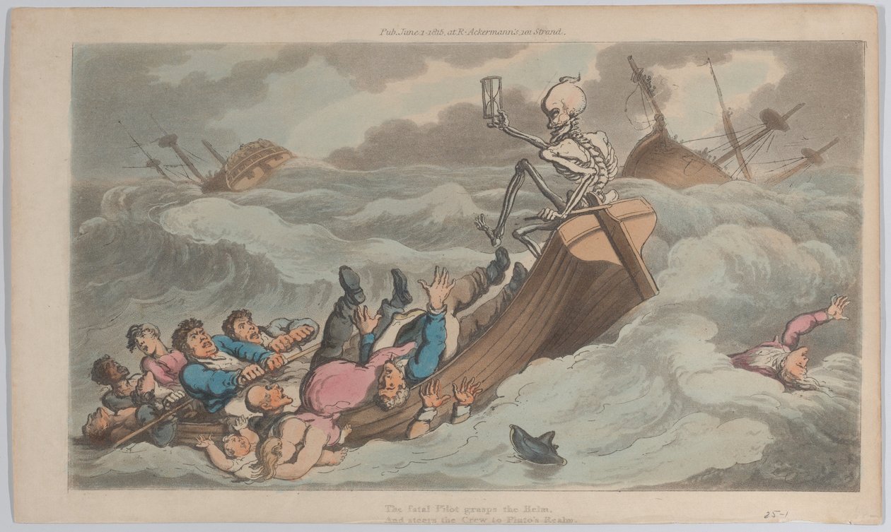 Dood Werd Piloot uit The English Dance of Death, vol. II, pl. 9 door Thomas Rowlandson