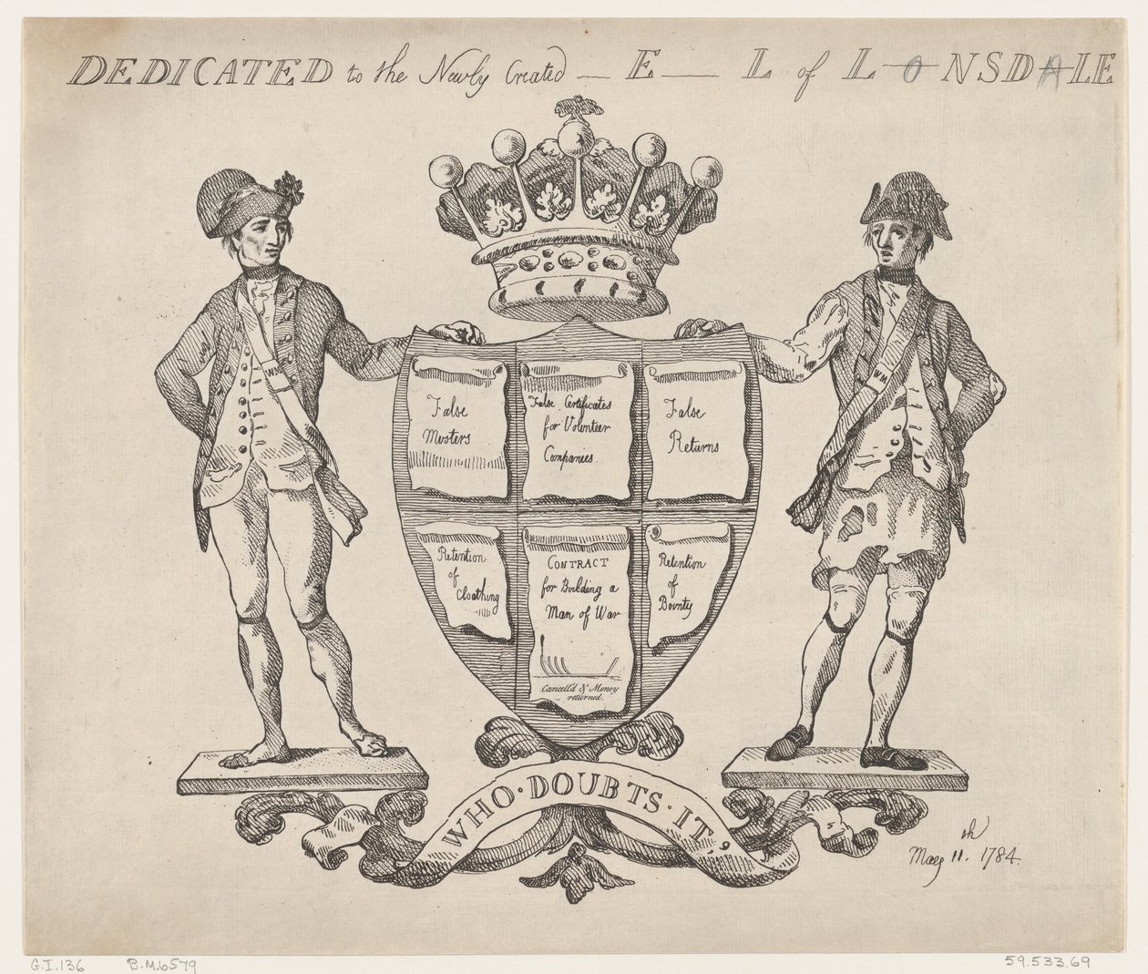Opgedragen aan de Nieuw Gecreëerde E-l van L-nsd-le, 11 mei 1784 door Thomas Rowlandson