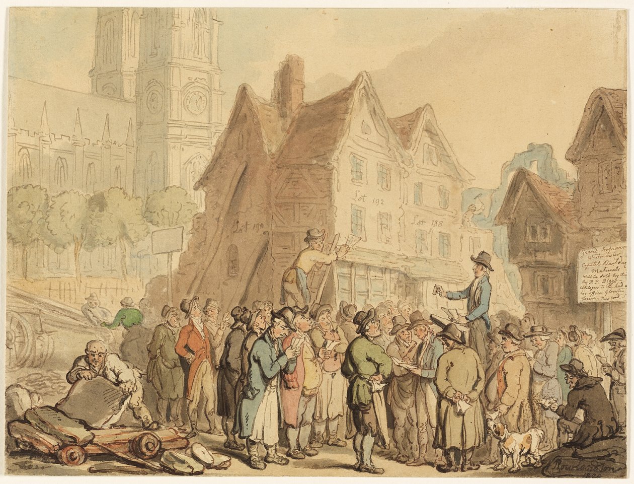 Sloop van oude huizen ten noorden van Westminster Abbey door Thomas Rowlandson