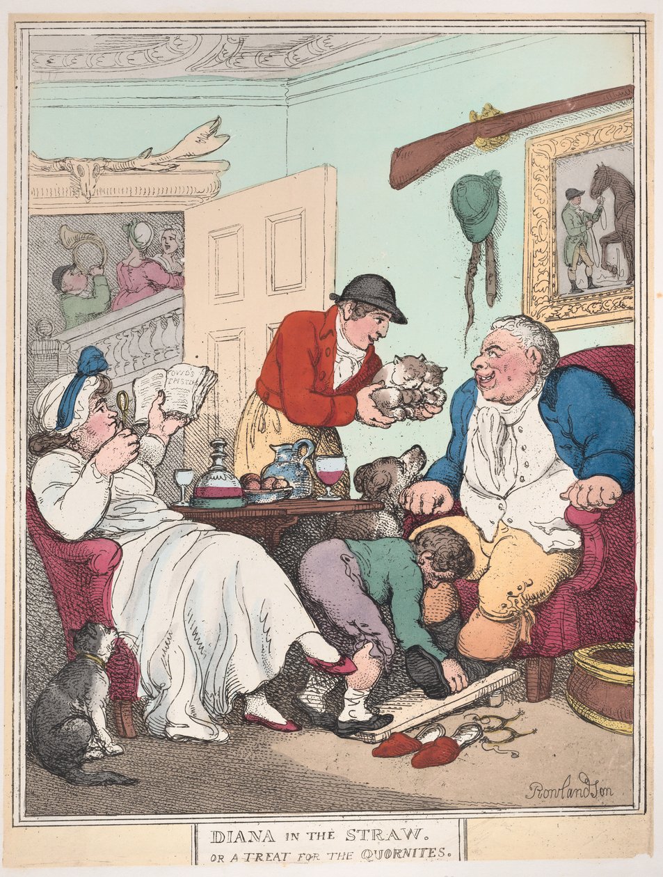 Diana in het stro, of een traktatie voor Quornites, 1 januari 1804 door Thomas Rowlandson