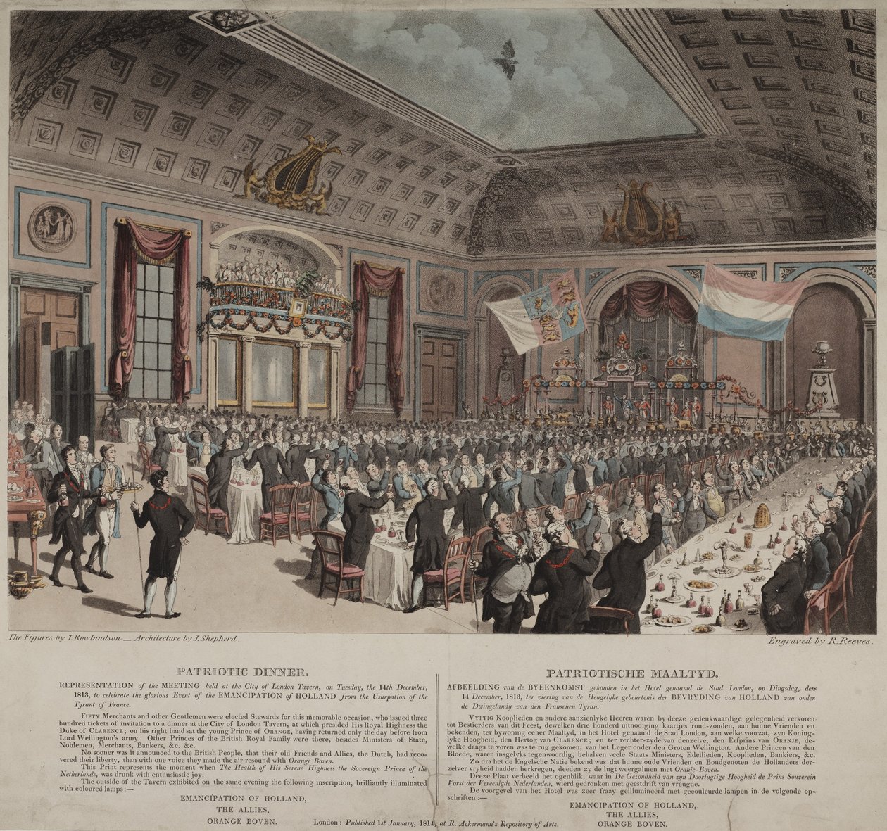 Diner ter viering van de emancipatie van Nederland van Frankrijk, City of London Tavern, Bishopsgate, 1814 door Thomas Rowlandson