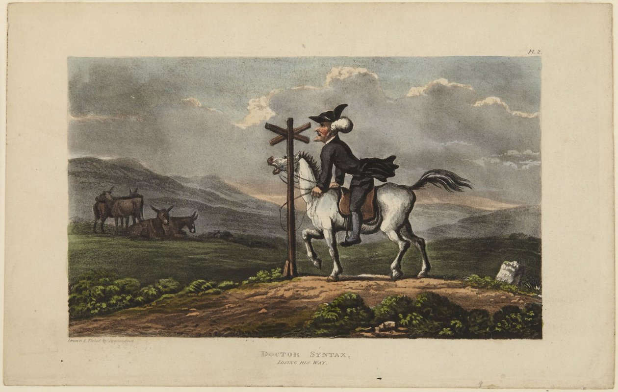 Dokter Syntax raakt de weg kwijt door Thomas Rowlandson