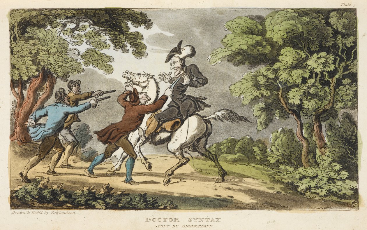 Doctor Syntax en struikrovers door Thomas Rowlandson