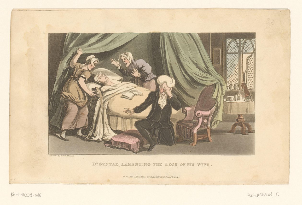 Doctor Syntax rouwt om zijn overleden vrouw door Thomas Rowlandson
