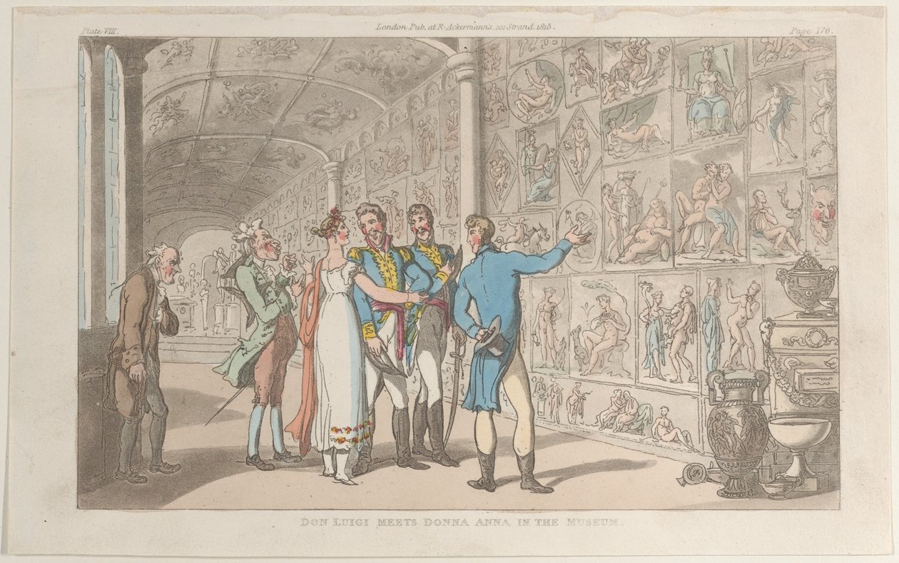 Don Luigi ontmoet Donna Anna in het museum, uit Napels en de Campagna Felice: in..., 1 juni 1815 door Thomas Rowlandson