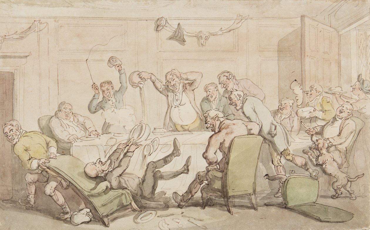 Dr Syntax heeft een ongeluk in de club door Thomas Rowlandson