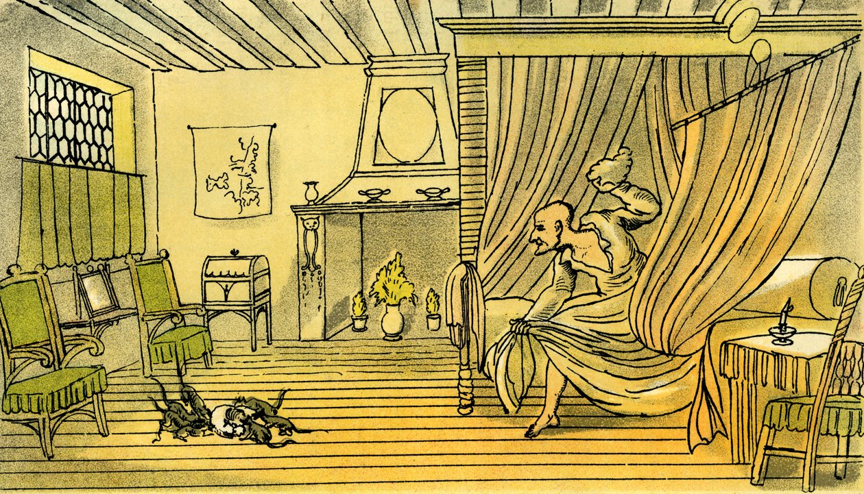 Dr. Syntax verliest zijn pruik door Thomas Rowlandson