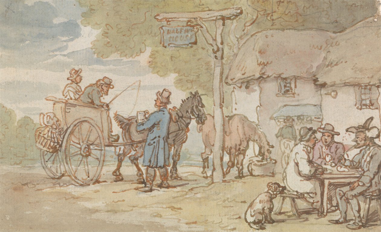Dr. Syntax voor het Halfway House door Thomas Rowlandson