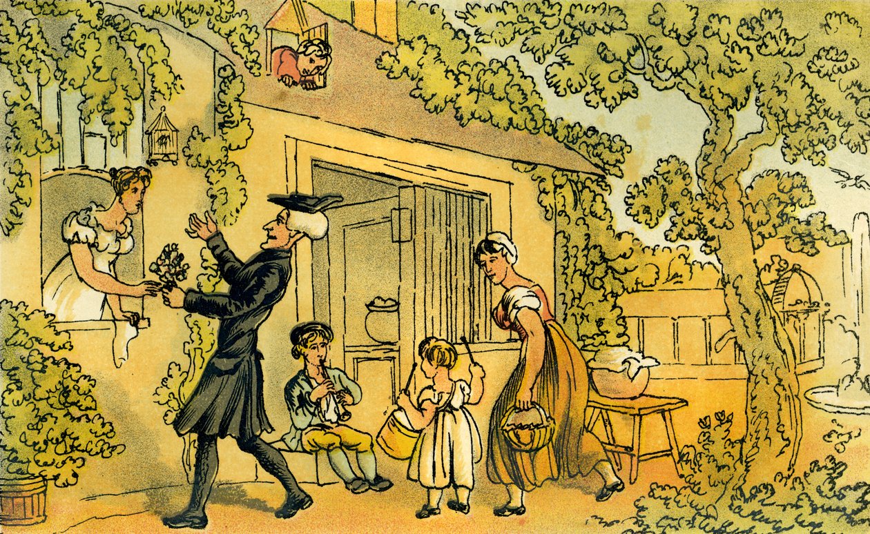 Dr. Syntax presenteert een bloemenoffer door Thomas Rowlandson