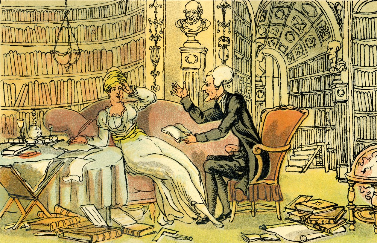 Dr Syntax met een blauwe kous schoonheid door Thomas Rowlandson