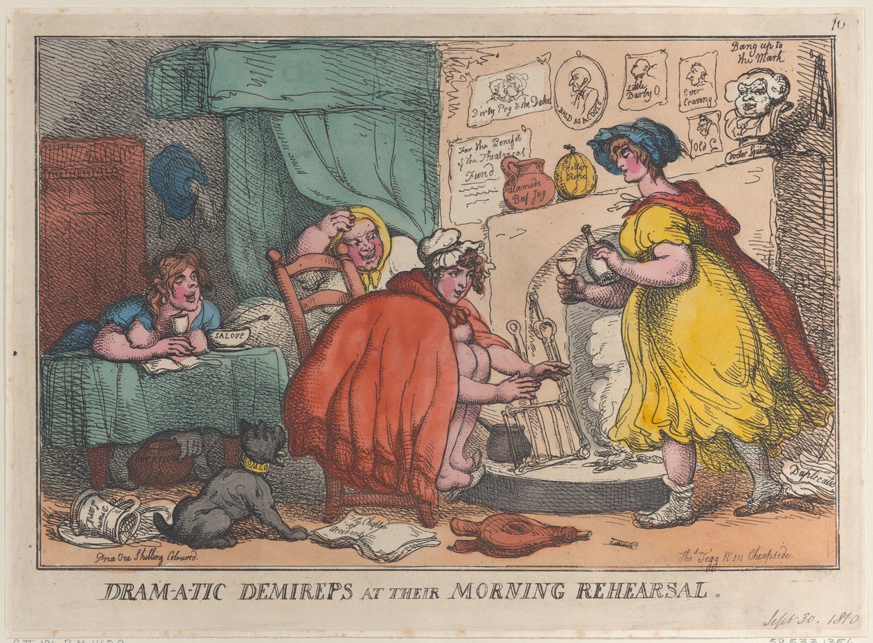Dram-a-tic Demireps bij hun ochtendrepetitie, 30 september 1810 door Thomas Rowlandson