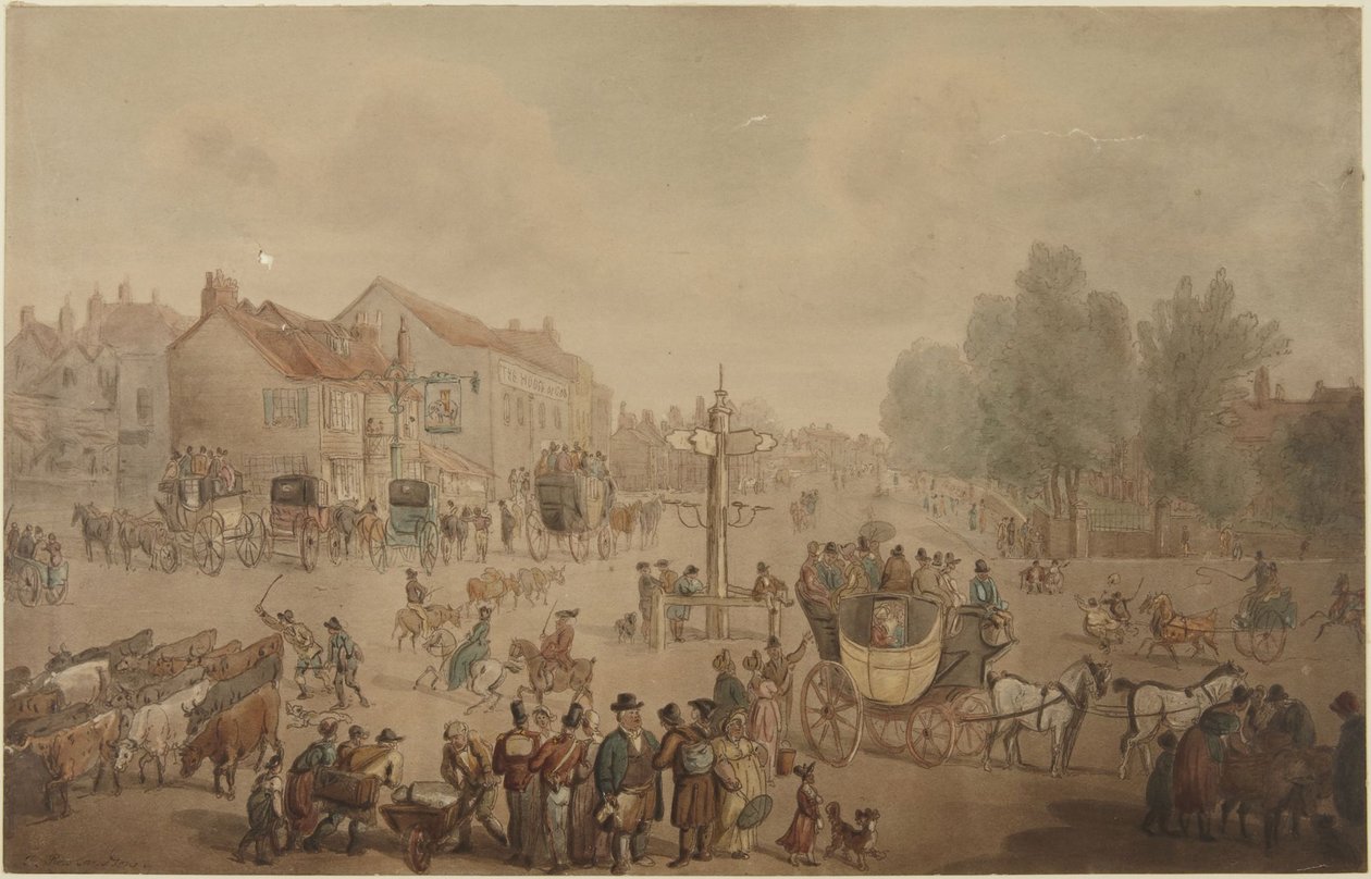 Elephant and Castle Inn, Newington door Thomas Rowlandson