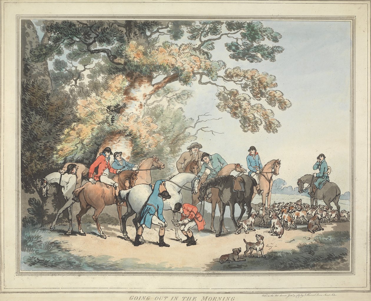 Vossenjacht [set van zes]: 1. ’s Ochtends op pad door Thomas Rowlandson