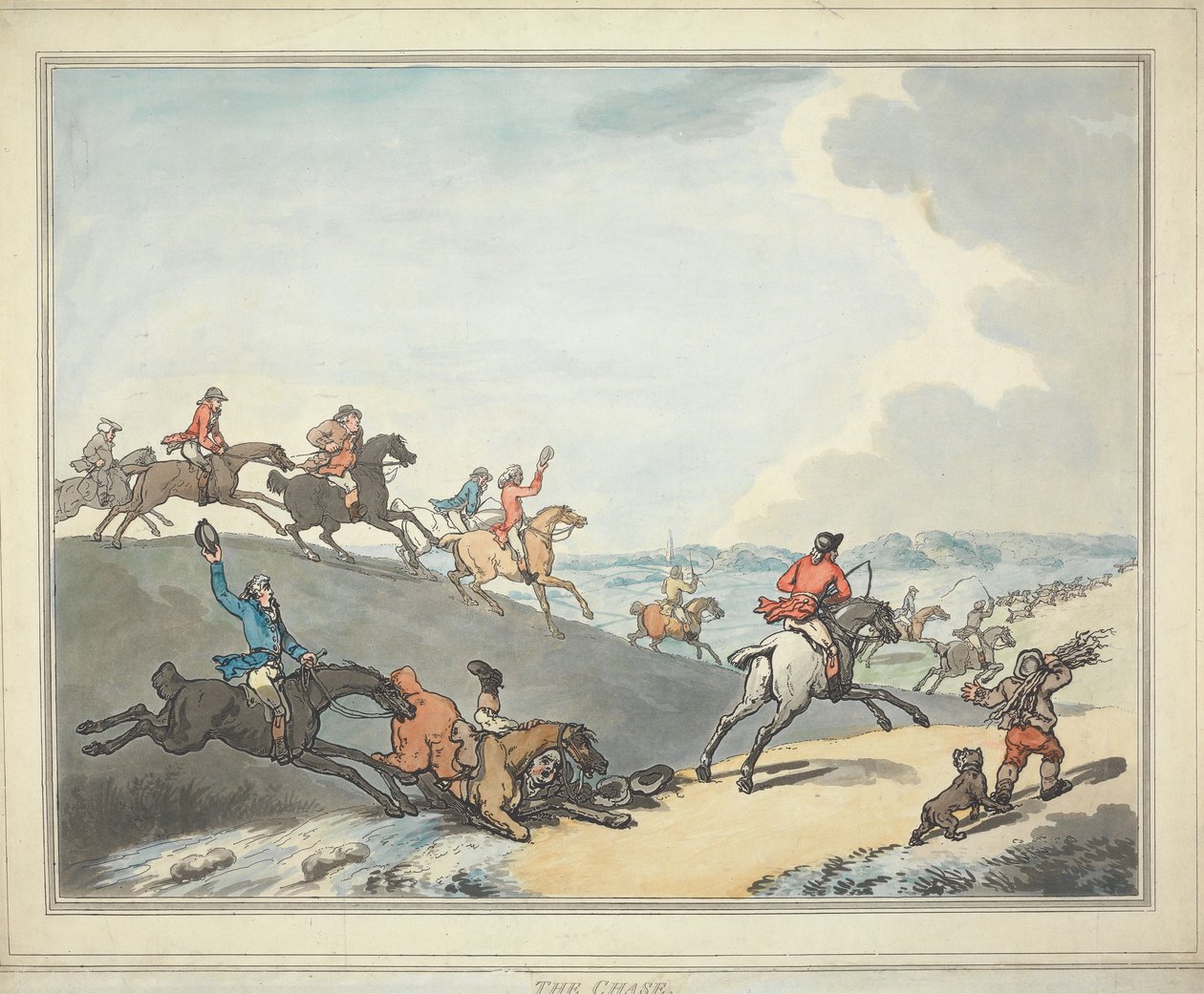 Vossenjacht [set van zes]:   2. De achtervolging door Thomas Rowlandson