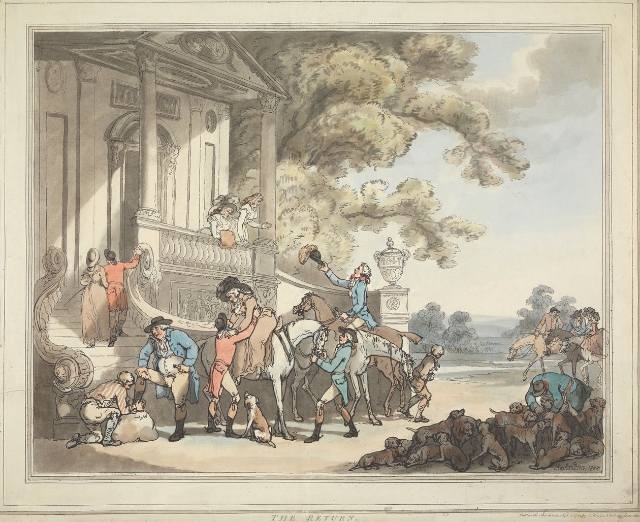 Vossenjacht [set van zes]:   5. De terugkeer door Thomas Rowlandson