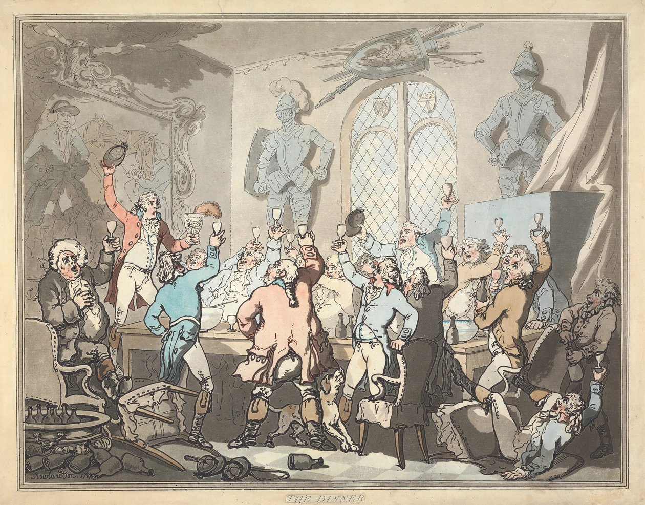 Vossenjacht [set van zes]:  6.  Het diner door Thomas Rowlandson