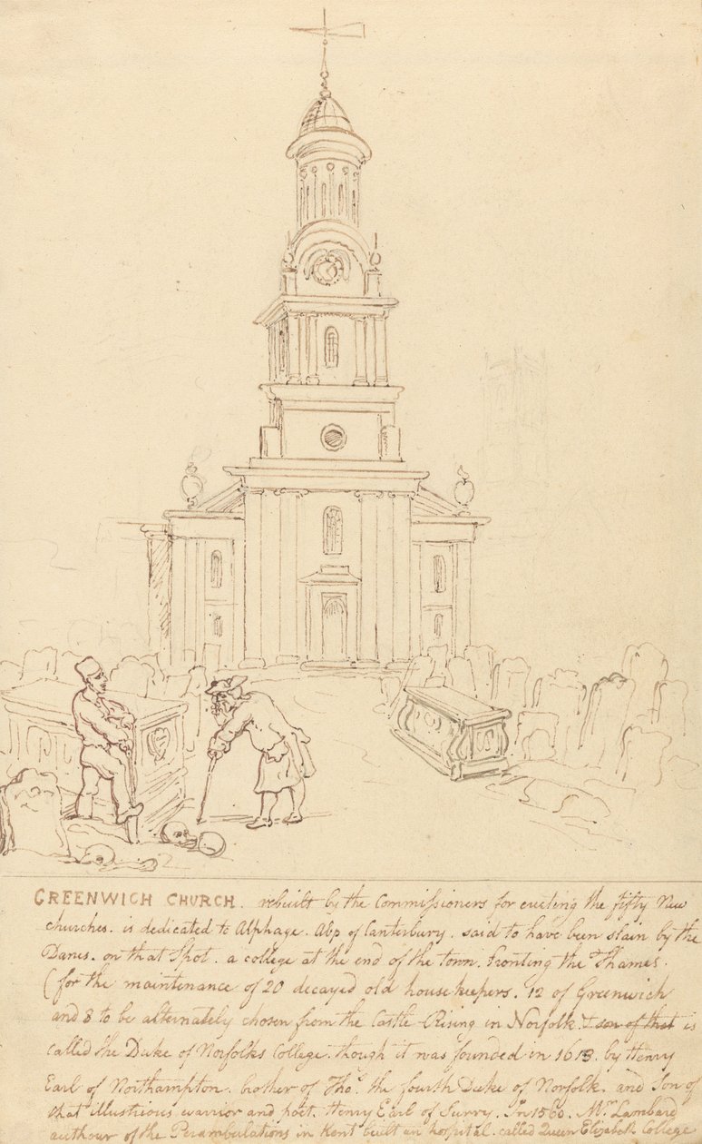 De kerk van Greenwich door Thomas Rowlandson