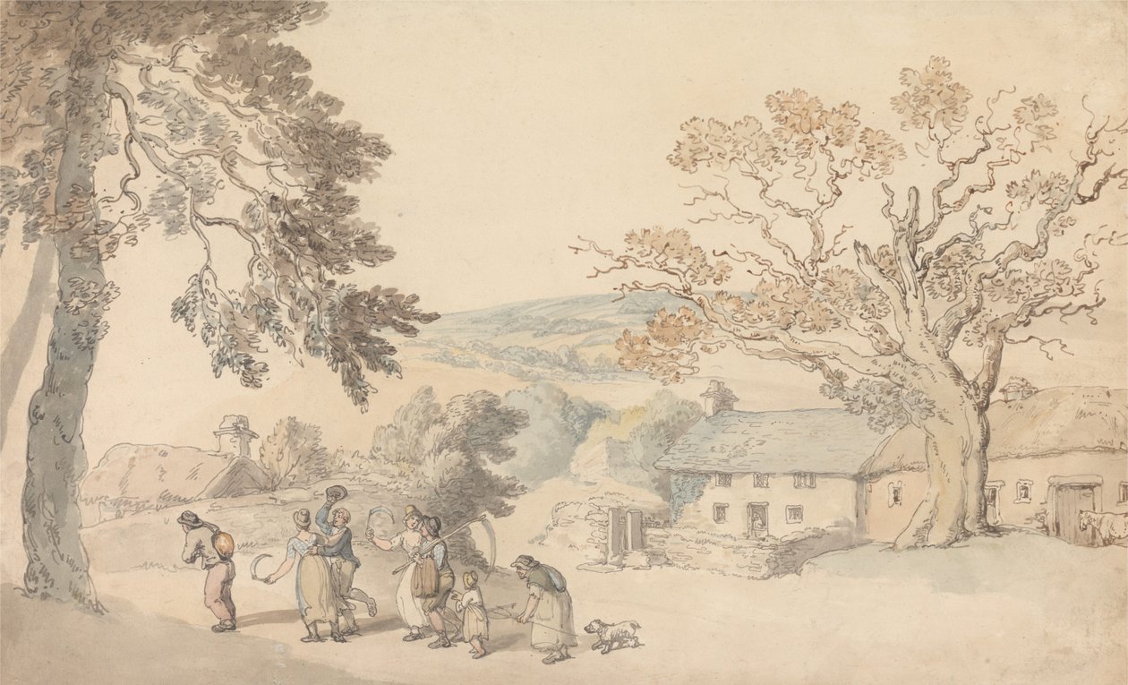 Oogstmachines gaan aan de slag door Thomas Rowlandson