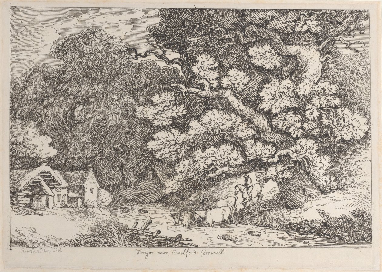Hengar bij Camelford, Cornwall, uit Zichten in Cornwall, ca. 1812 door Thomas Rowlandson