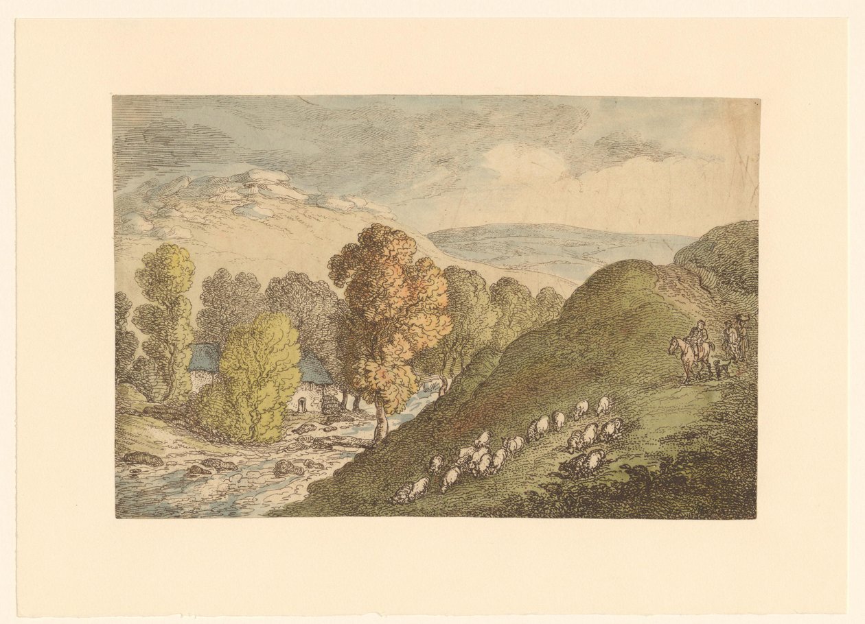 Heuvellandschap met schapen door Thomas Rowlandson